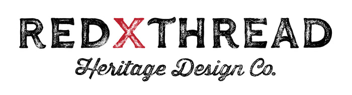 The is the logo for Red X Thread Heritage Design Co., a fashion brand that manufactures clothing inspired by vintage automotive brands and people