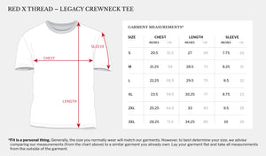 Measurement chart for a white t-shirt with size chart and dimensions.