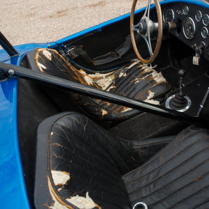 Detail of the original worn interior of a 1962 blue Shelby Cobra. Chassis number CSX2000, the first Shelby Cobra ever built and personally owned by Carroll Shelby.